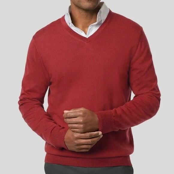 Hart Schaffner Marx Size LT L Tall Sweater Extra Fine Merino Wool V-Neck Red - Picture 1 of 10